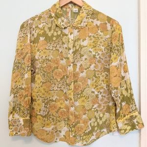 Anthropologie yellow garden blooms ric rac blouse, M